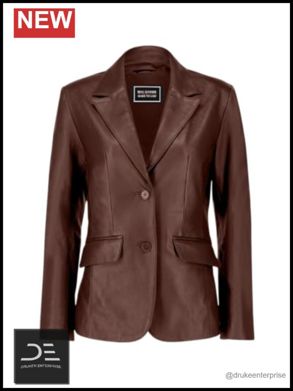 Leather Blazer Women Classic Lambskin Button Front Notch Lapel Casual Coat